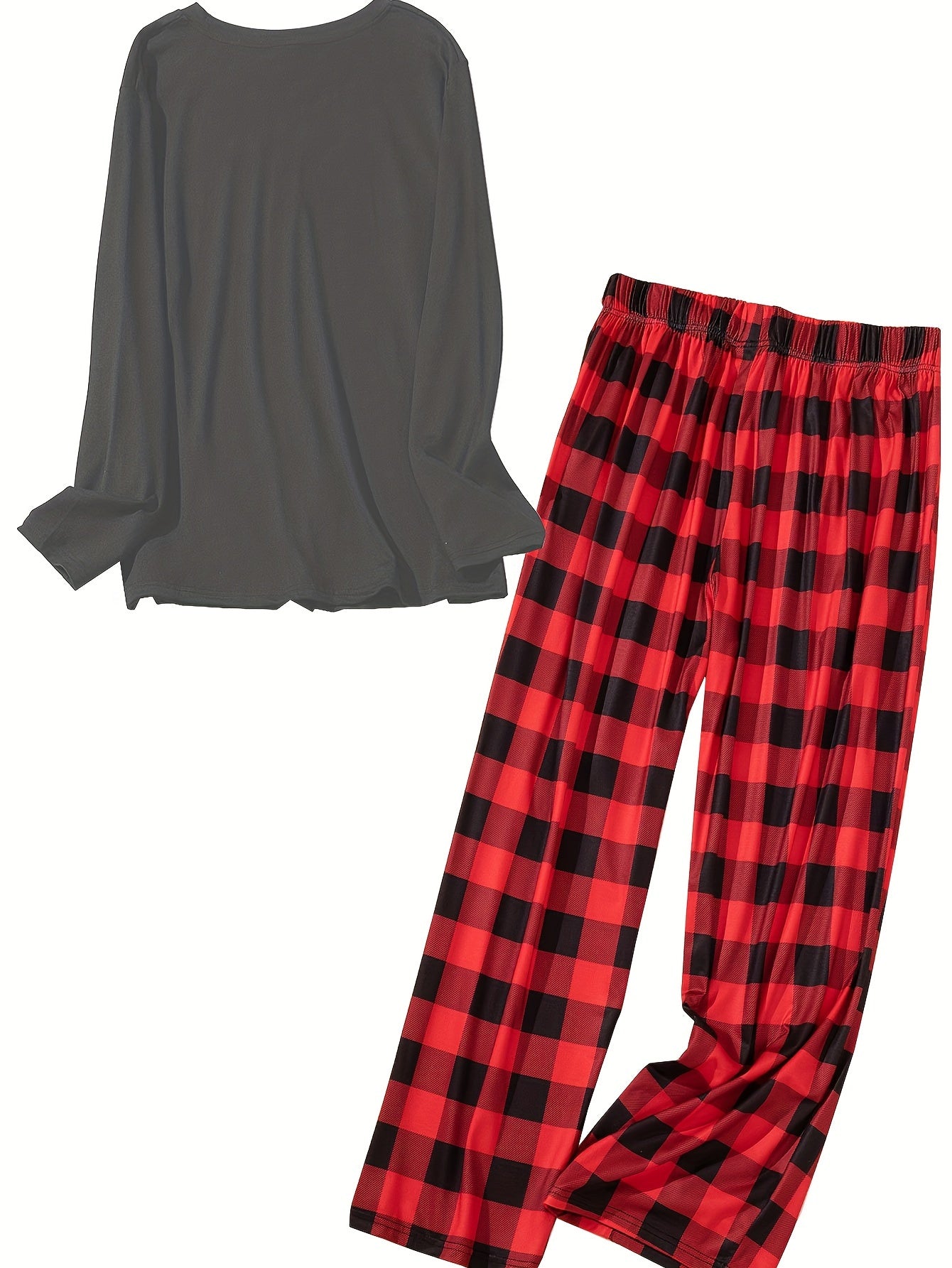 Women's Plus Christmas Lounge Set Long Sleeve Tee & Plaid Pants Pajamas