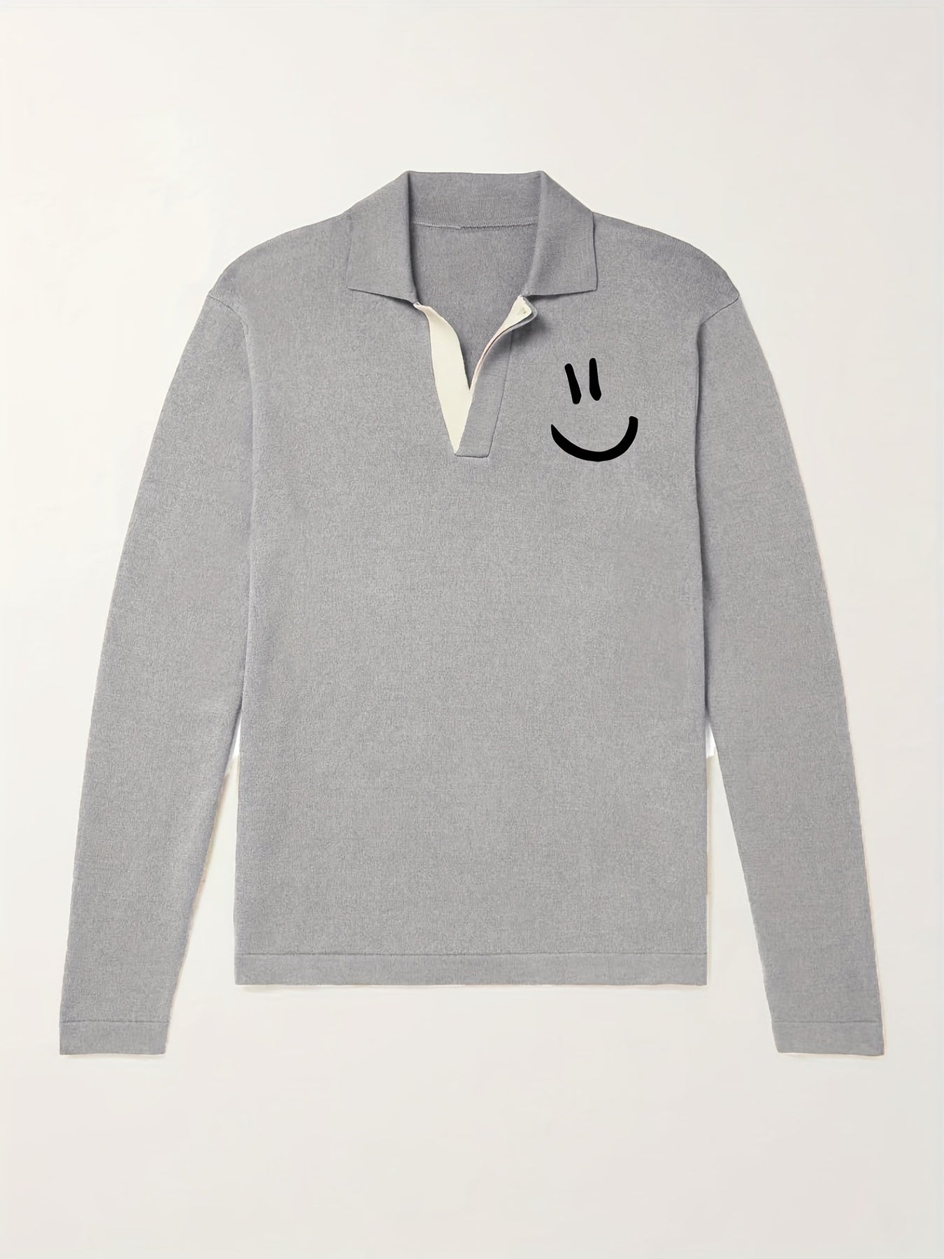 Men's Knit Polo Shirt with Smile Pattern