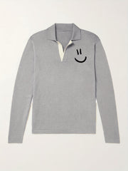 Men's Knit Polo Shirt with Smile Pattern