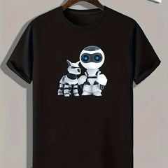 Men's Robot Print Graphic T-shirt for Summer