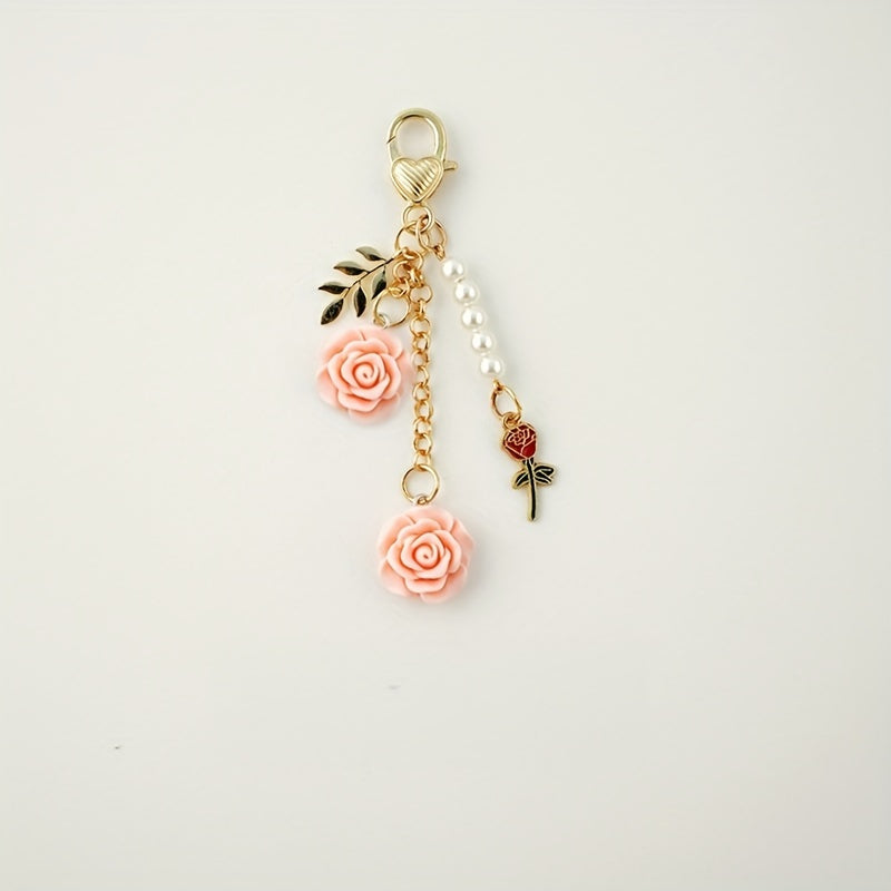 Rose Flower Keychain Pendant Car Key Purse Wallet Ornament
