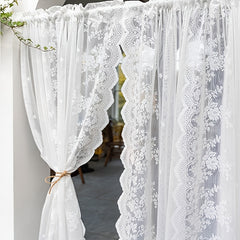 Pastoral Rose Floral Embroidered Sheer Curtain Panels for Bedroom