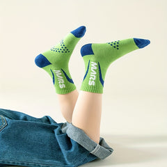 5 Pairs Boy's Letter Crew Socks Cotton Blend Comfy Casual Style