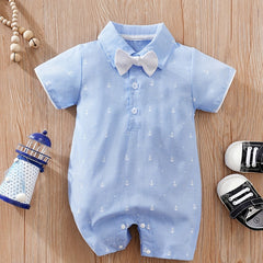 Baby Boy Short Sleeve Cartoon Bow Bodysuit