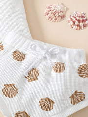 Baby Girls Sleeveless Romper & Shorts Set - Shell Print Bodysuit Onesies