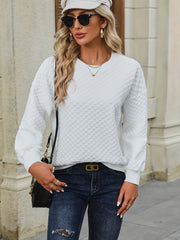 Textured Pullover Sweatshirt Long Sleeve Crew Neck for Women