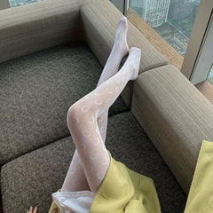 Moon Pattern Fishnet Tights High Waist Mesh Pantyhose Women's Stockings