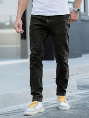 Men's Solid Mid Stretch Denim Pants For Spring Summer