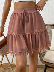 Lace Drawstring Skirt Ruffle Style for Women
