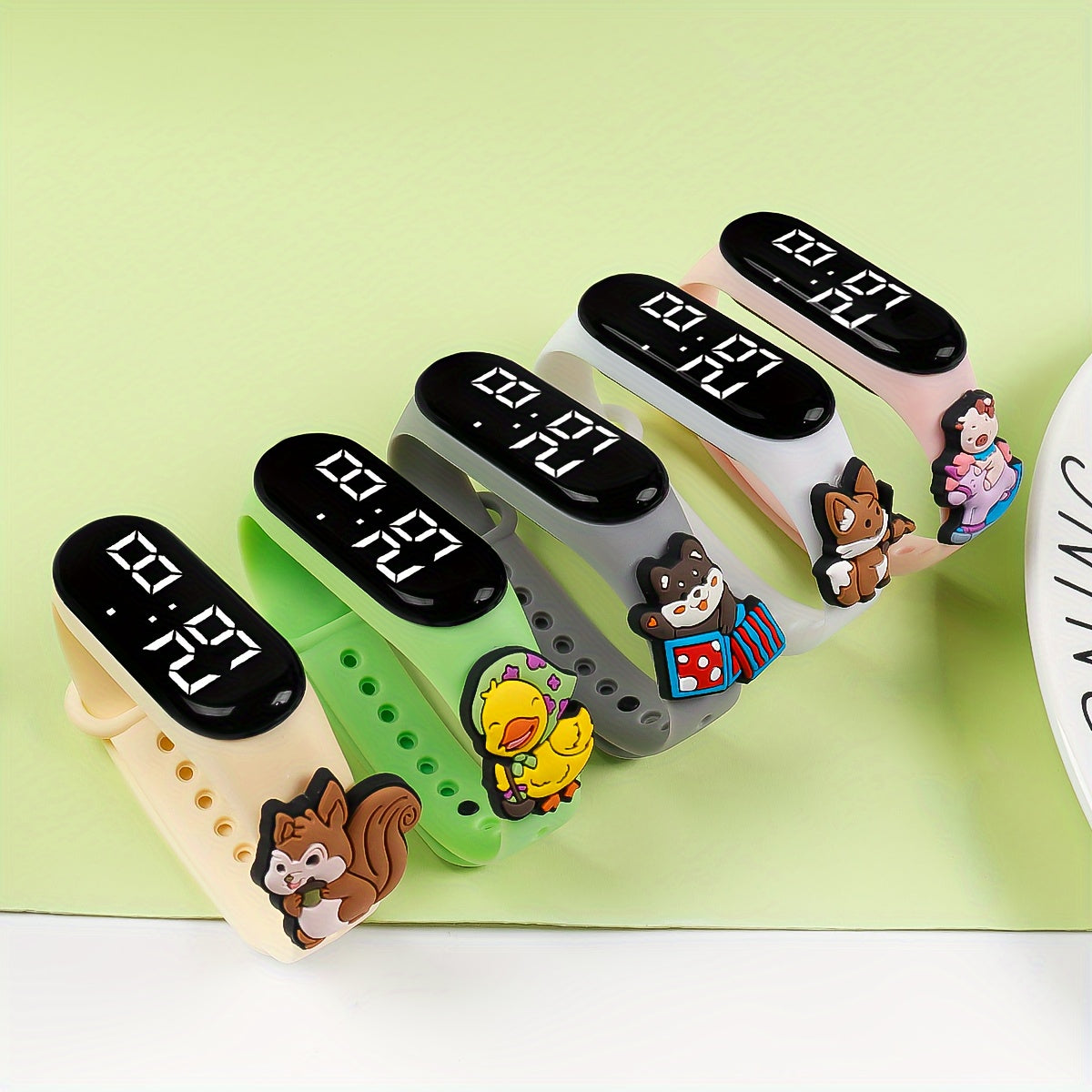 Kids Digital LED Bracelet Watches 5pcs Animal Designs TPU Strap
