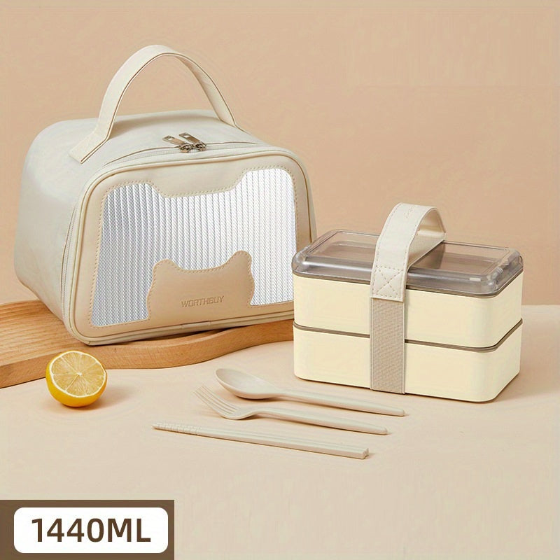 Rectangle Divided Microwave Lunch Box with Insulated Bag and Cutlery