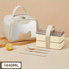 Rectangle Divided Microwave Lunch Box with Insulated Bag and Cutlery