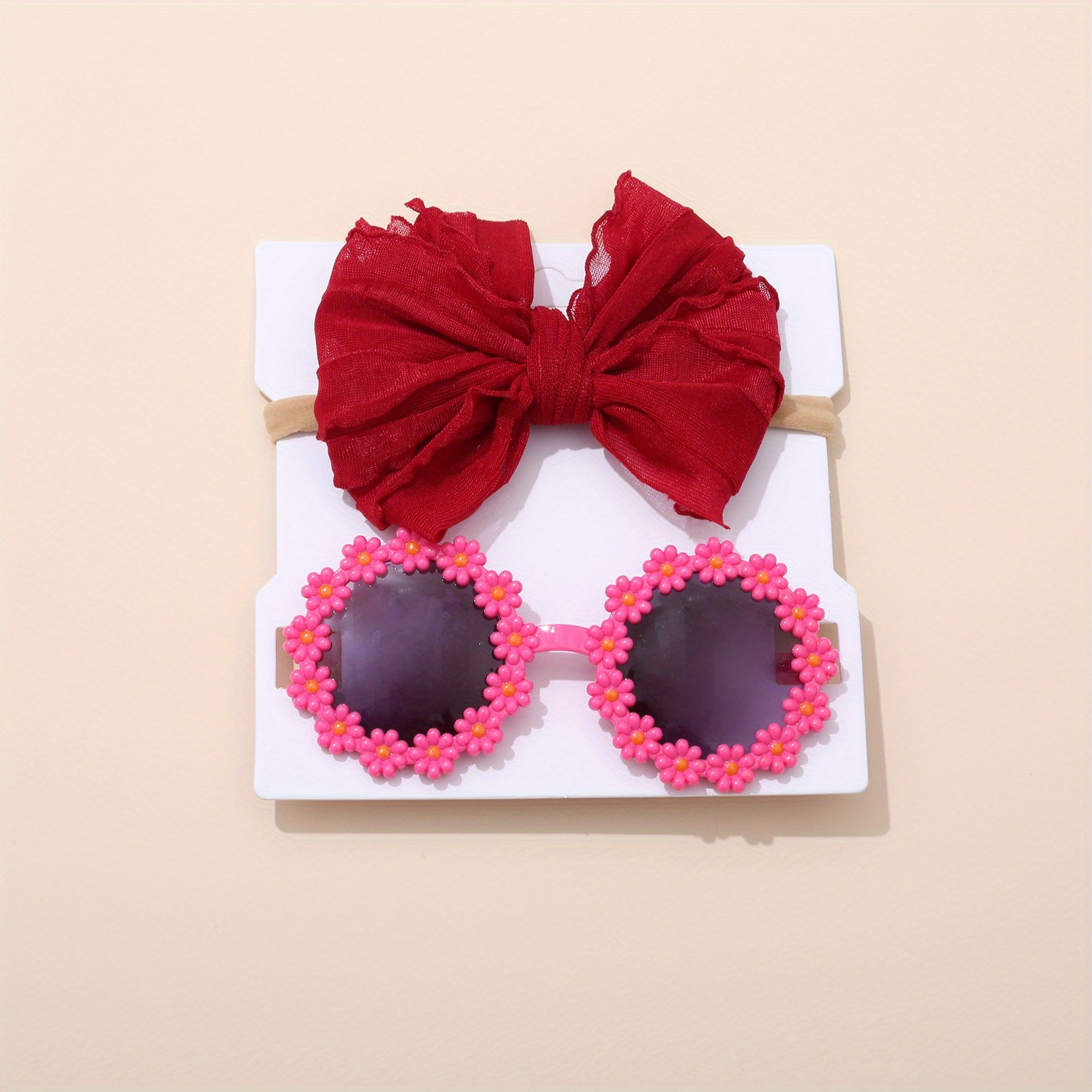 2pcs Kids Sunglasses & Lace Bow Headband Set for Outdoor Travel