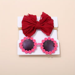 2pcs Kids Sunglasses & Lace Bow Headband Set for Outdoor Travel