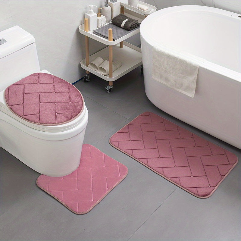 3pcs Soft Non Slip Bathroom Pads U Shaped Contour Mats & Toilet Covers