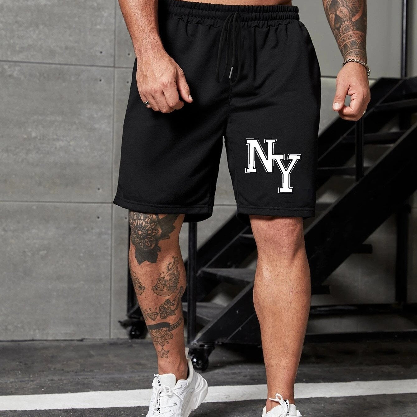 NY Print Men's Comfy Drawstring Shorts Summer Clothing