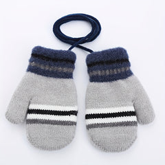 Striped Kids Wool Gloves, Double Layer Mittens