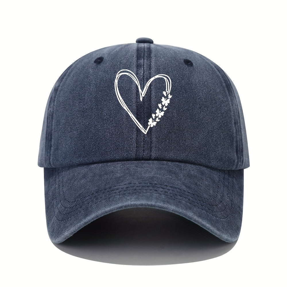 Butterfly Heart Print Baseball Cap Washed Distressed Adjustable Sports Sun Hats