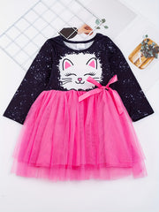 Toddler Girls Halloween Tutu Dress Ghost & Striped Print With Bowknot