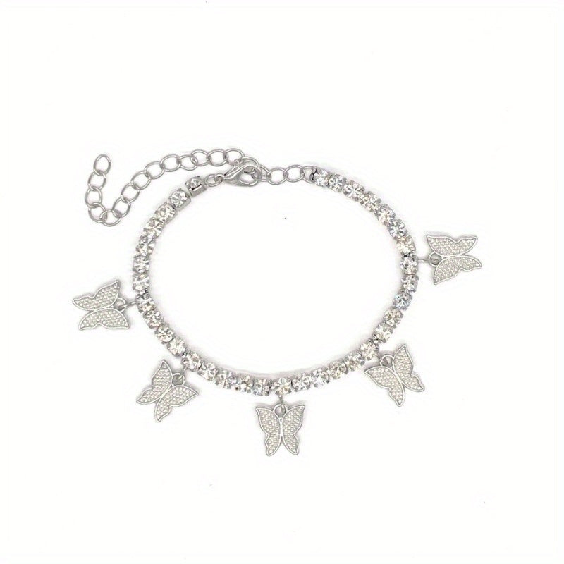 Butterfly Rhinestone Tennis Anklet, Summer Style Foot Jewelry