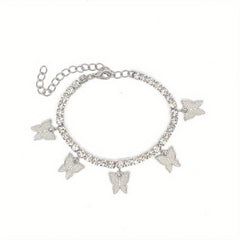 Butterfly Rhinestone Tennis Anklet, Summer Style Foot Jewelry