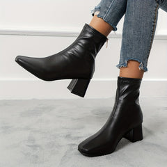 Women's Chunky Heel Combat Boots Back Zipper Short Boots