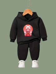 Girl's Cartoon Mask Hoodie & Pants Set Sporty Clothes