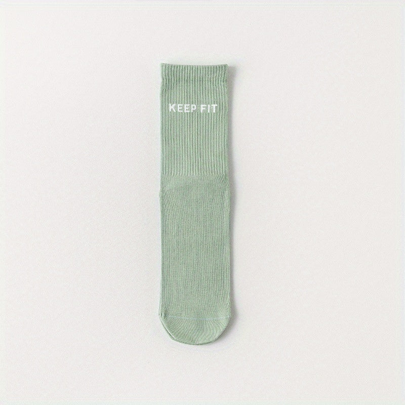 Athletic Non-Slip Yoga Socks - Letter Graphic Sporty Mid-Tube Socks