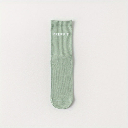 Athletic Non-Slip Yoga Socks - Letter Graphic Sporty Mid-Tube Socks