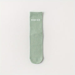 Athletic Non-Slip Yoga Socks - Letter Graphic Sporty Mid-Tube Socks