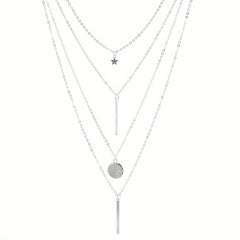 Layered Star Round Pendant Necklace For Women