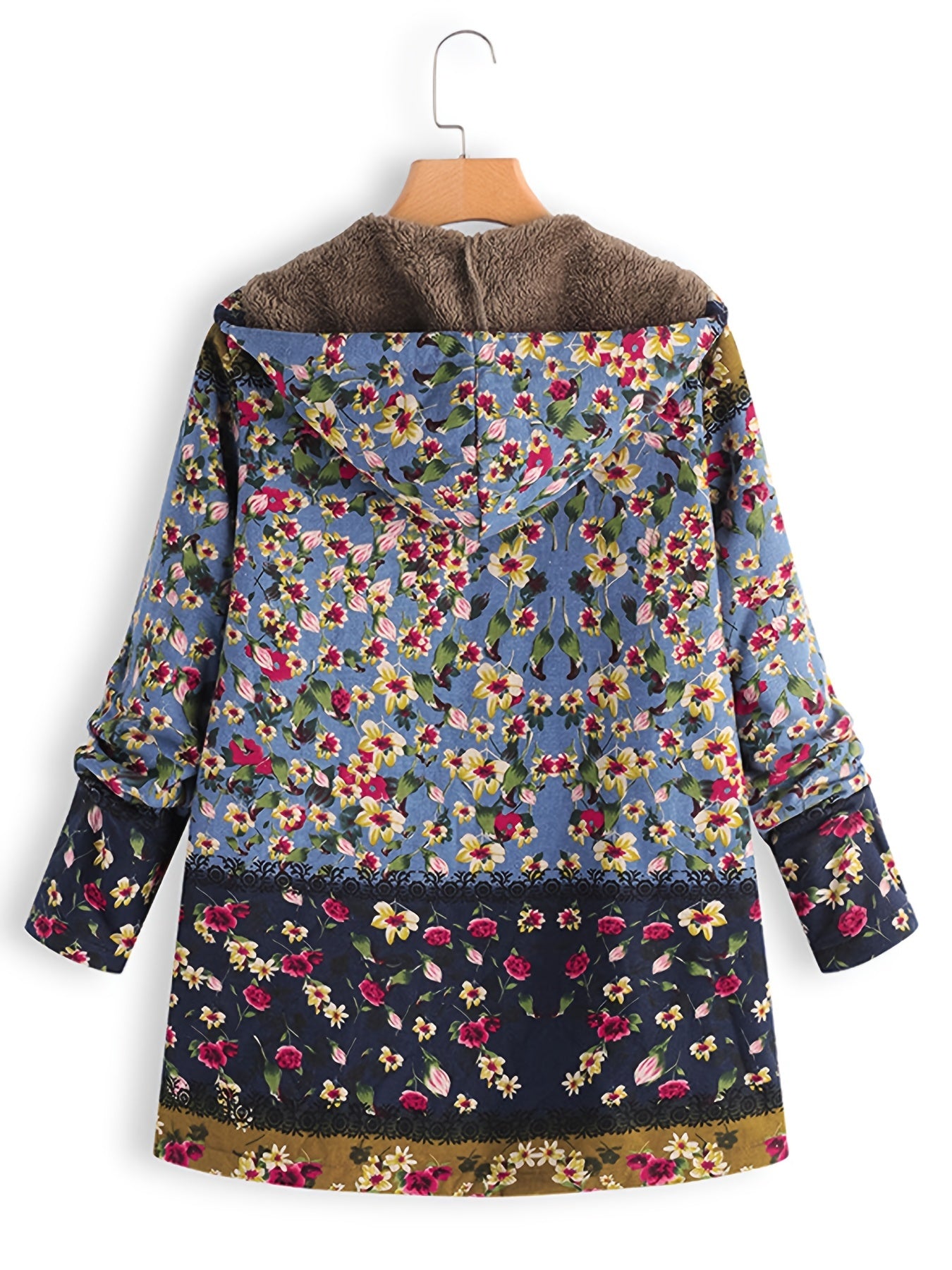 Floral Print Hooded Padded Coat Winter Outerwear