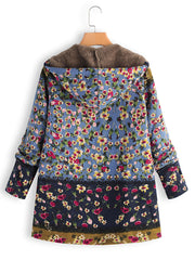 Floral Print Hooded Padded Coat Winter Outerwear