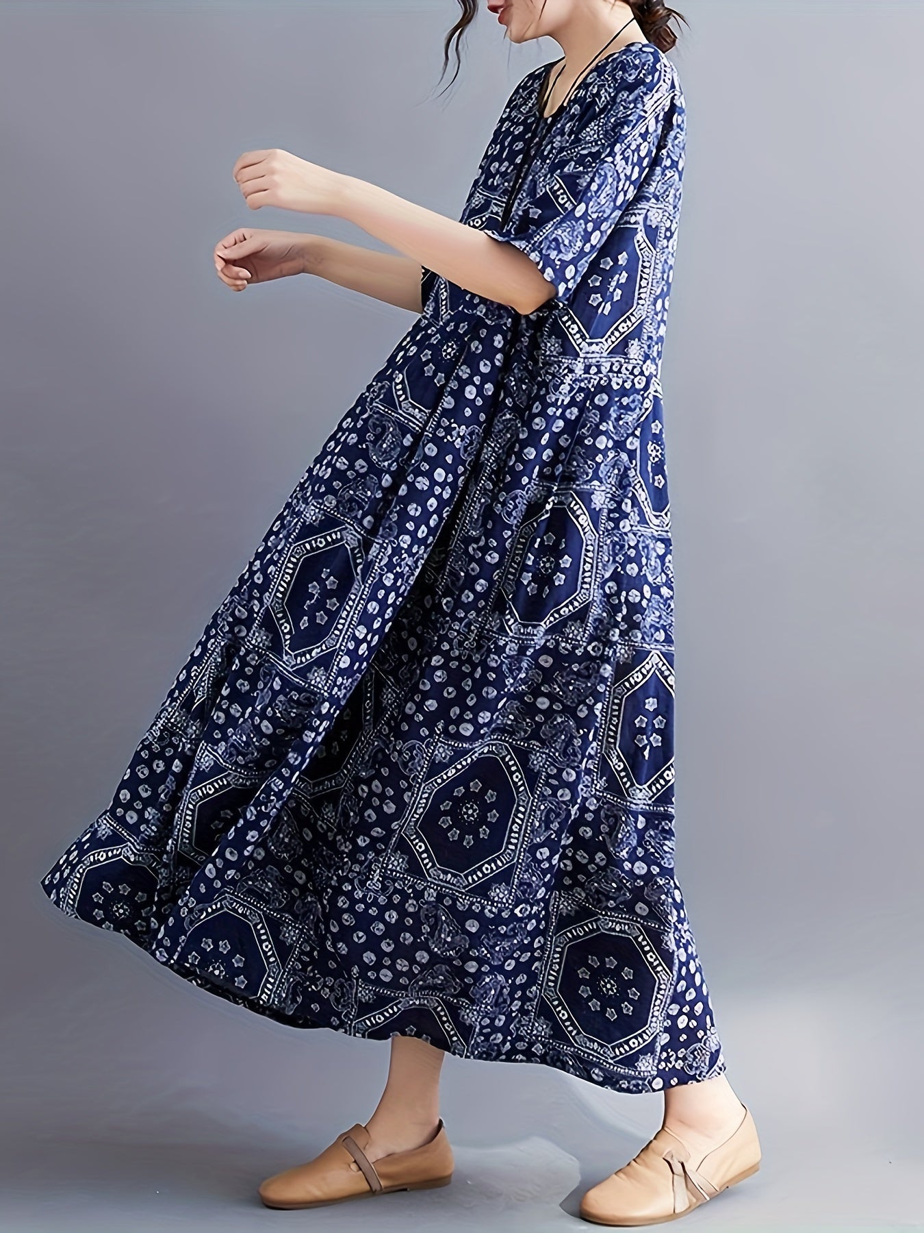 Paisley Print Short Sleeve Maxi Dress