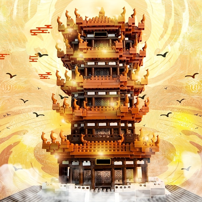 Yellow Crane Tower Building Blocks Set - 2100pcs