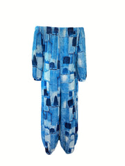 Patchwork Print Off Shoulder Jumpsuit