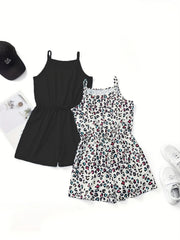 Girls Leopard Print Cami Rompers Set