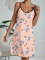 Butterfly Print Nightdress Spaghetti Strap Sleep Dress