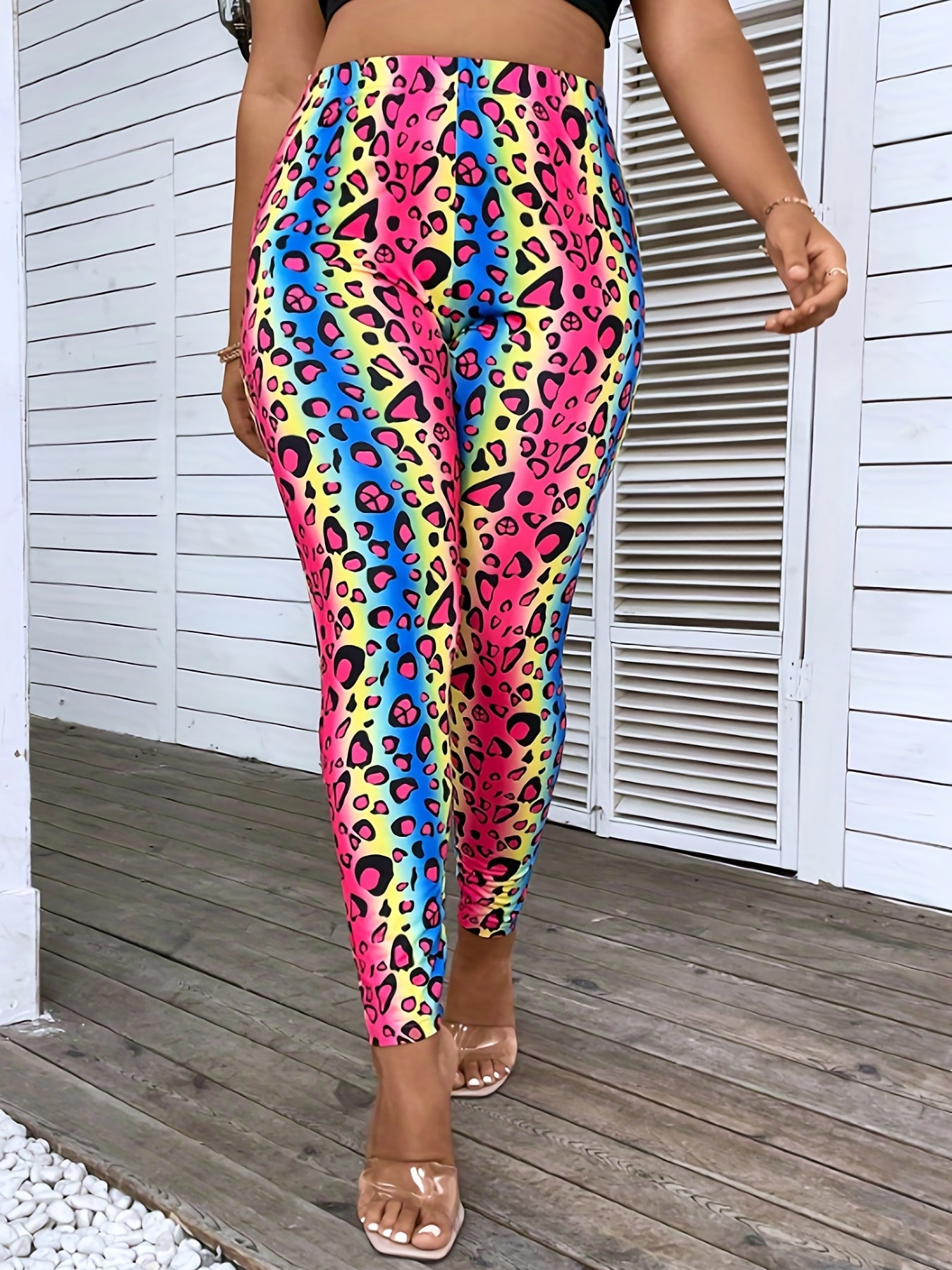 Plus Ombre Leopard Print High Rise Skinny Leggings