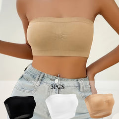 3pcs Strapless Bandeau Bras Comfy & Soft Cut Out Stretch Bra
