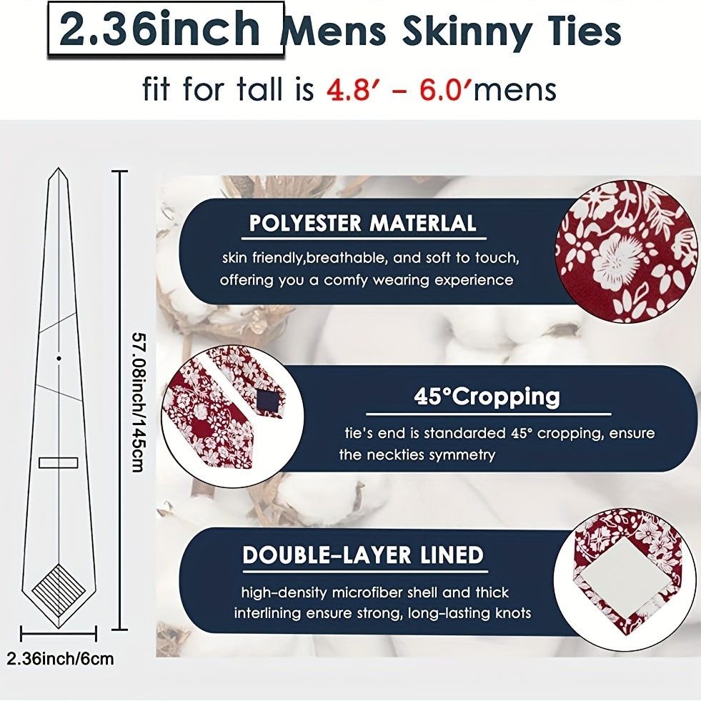 Men's Cotton Floral Neck Tie Skinny Tie for Weddings Groom Groomsmen