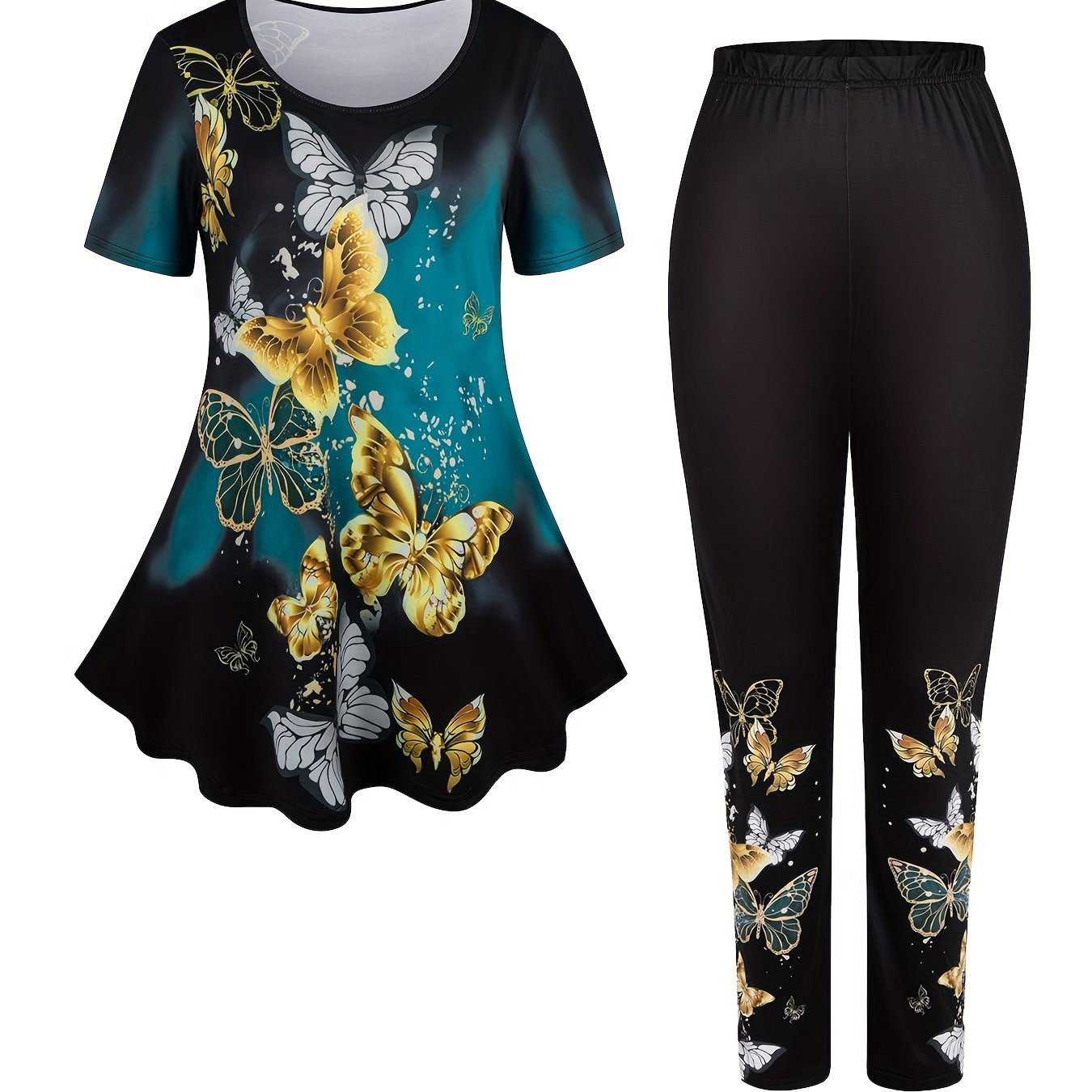 Butterfly Print Ombre Tunic Top & Leggings Set