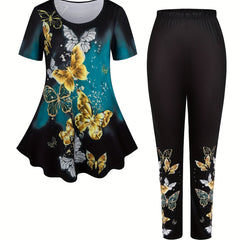 Butterfly Print Ombre Tunic Top & Leggings Set