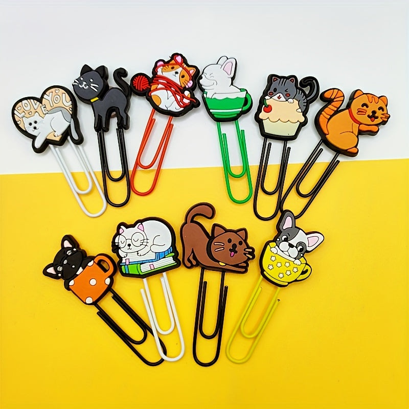 10pcs Cartoon Paper Clip Bookmark Silicone Metal Binder