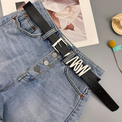 Stylish PU Belt Hip Hop Square Metal Pin Buckle Belt For Women