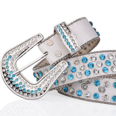 Silvery & PU Belt Block Rhinestone Decor Y2K Belt Hip Hop Jeans Pants Belt