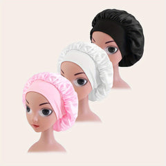 3pcs Girls Casual Elastic Bonnet Soft Comfortable Night Cap Shower Cap