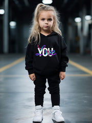 OERYUI 2pcs YOU Letter Print Hoodies Pants Set Boys Girls Spring Fall