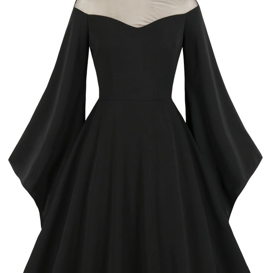 Gothic Dress Mesh Bell Sleeve Swing Party Dress