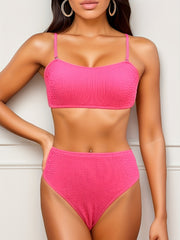 Striped Print Bikini Set Spaghetti Straps High Cut Swimsuit Women's Swimwear